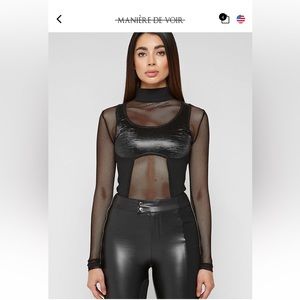 maniere de voir high neck mesh bodysuit